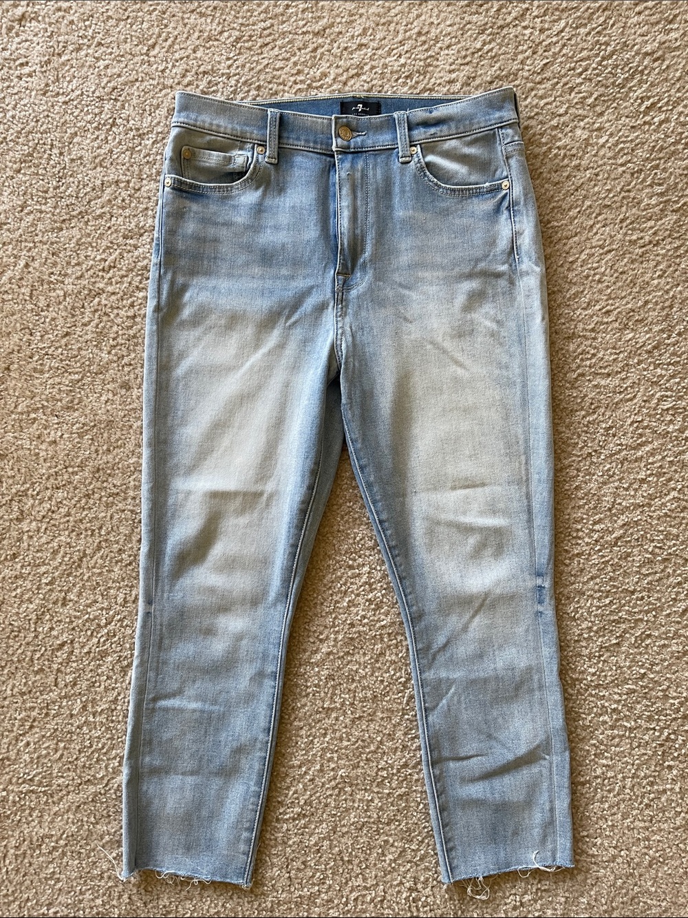 Like NEW 7 For All Mankind High Waist Light Blue Cropped Slim Jeans size 31